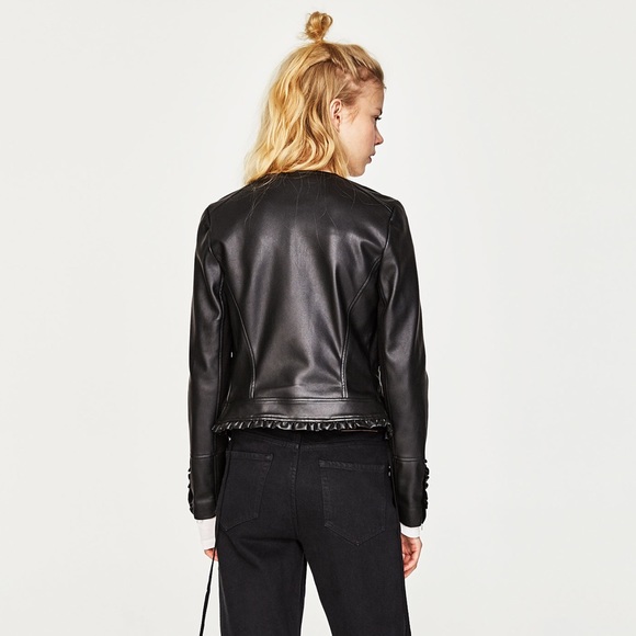 Zara Faux Leather Jacket with Frill Details - Picture 3 of 8